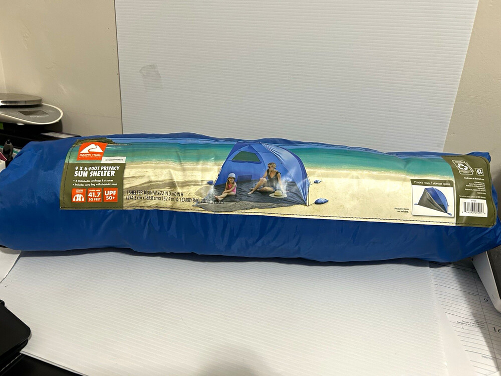 Ozark Trail 9x6 Privacy Sun Shelter UPF 50+ Detachable Sandbags Blue